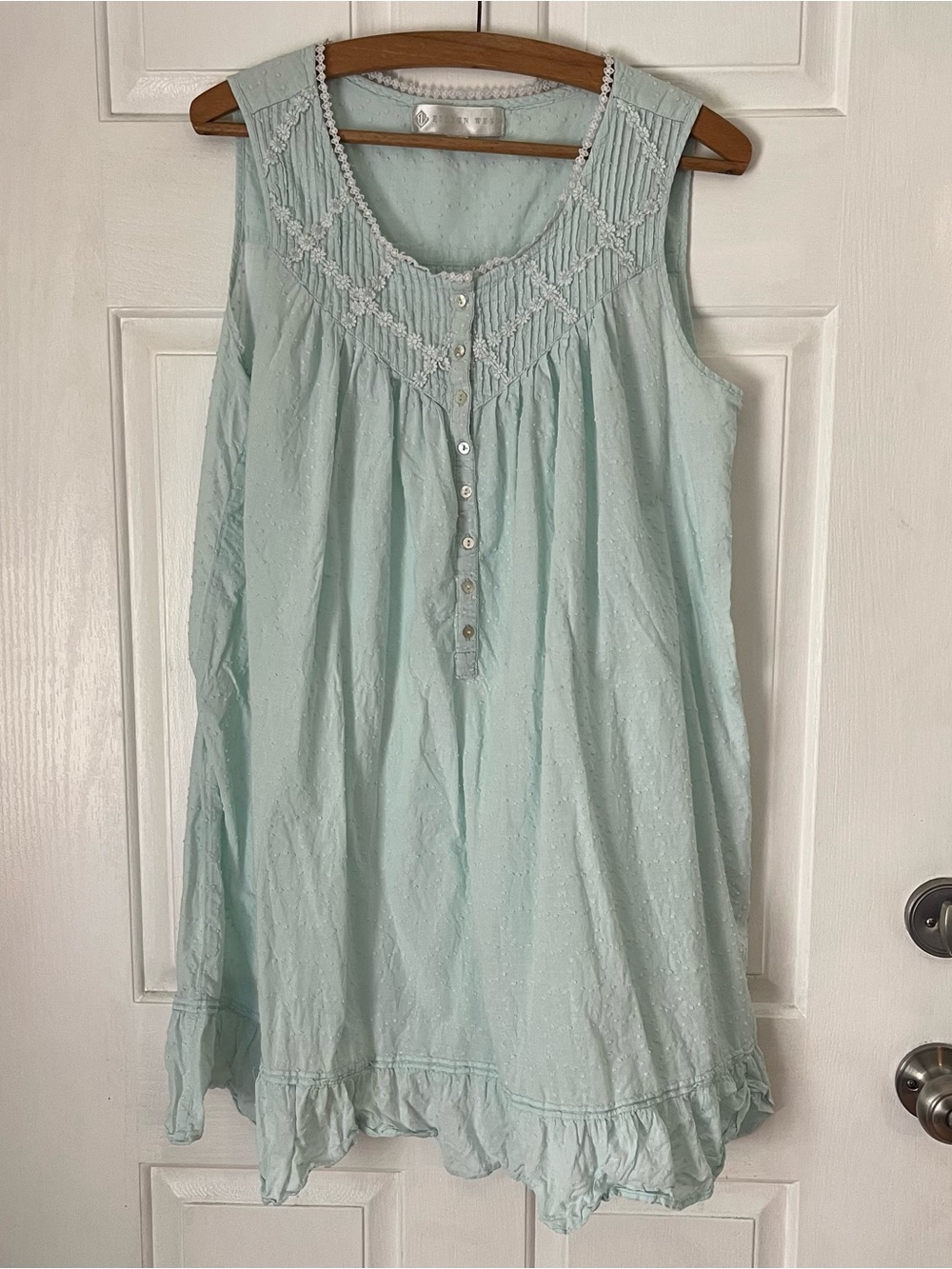 Eileen West Sleeveless Embroidered Cotton Seafoam Tunic Top Night Dress